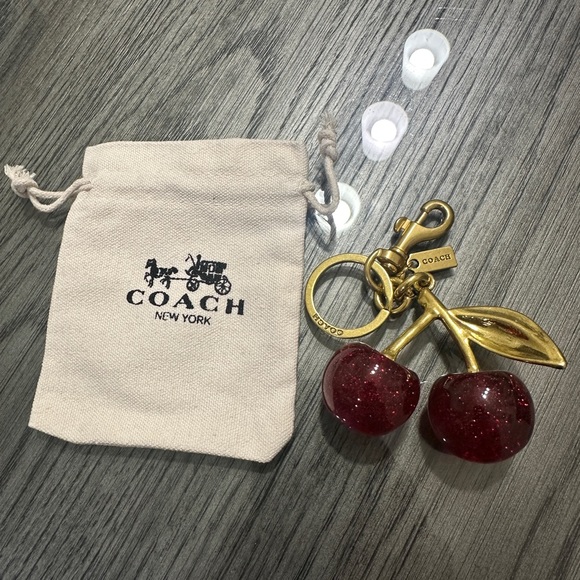 Coach Gold-Tone Red Glitter Cherry Keychain Charm - Picture 2 of 2